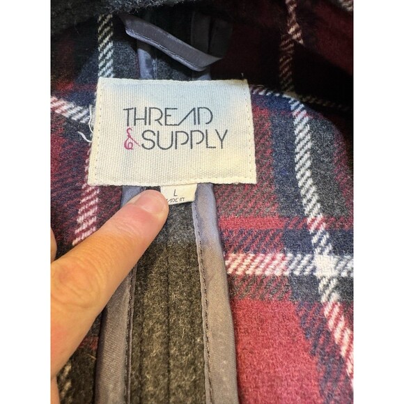 Thread & Supply Womens Black woven Duffle Coat with flannel linging size XL - Picture 6 of 10